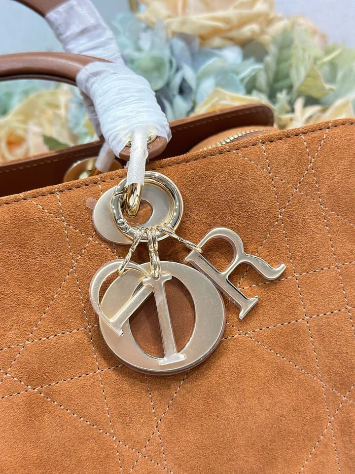 Dior Lady Dior Large Tote Bag in Brown Flocked Suede