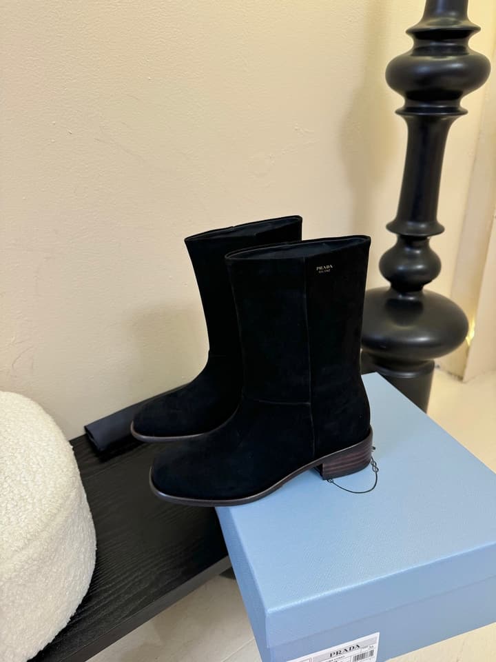 Prada Thick-Sole Knight Boots – 25SS in Dark Brown Suede
