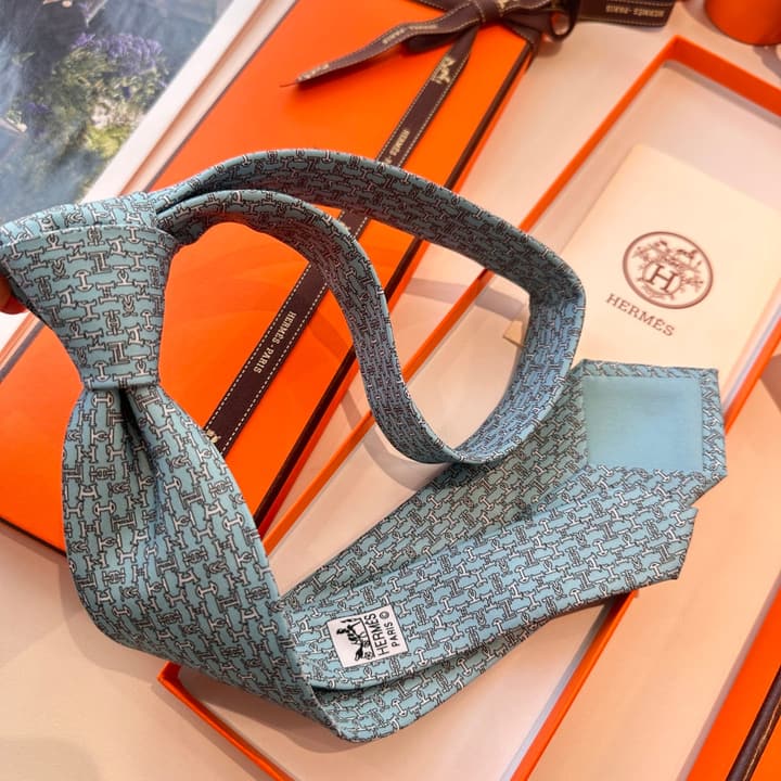 Hermès Men's Printed Silk Tie Series in Light Aqua Patterned