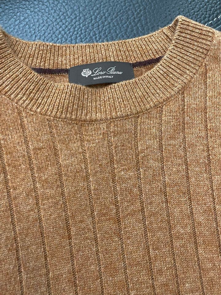 Loro Piana Men's Casual Knit Sweater in Camel Brown Sweater