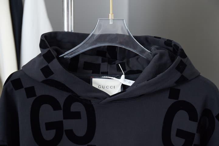Gucci Classic Double G Flocked Hoodie in Black Flocked Logo Hoodie
