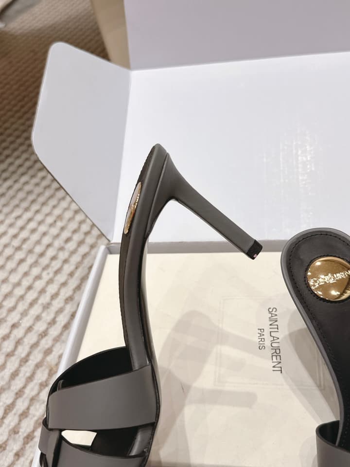 Saint Laurent Melody Square-Toe Heeled Sandals – 2026 Spring/Summer Collection in Beige Patent