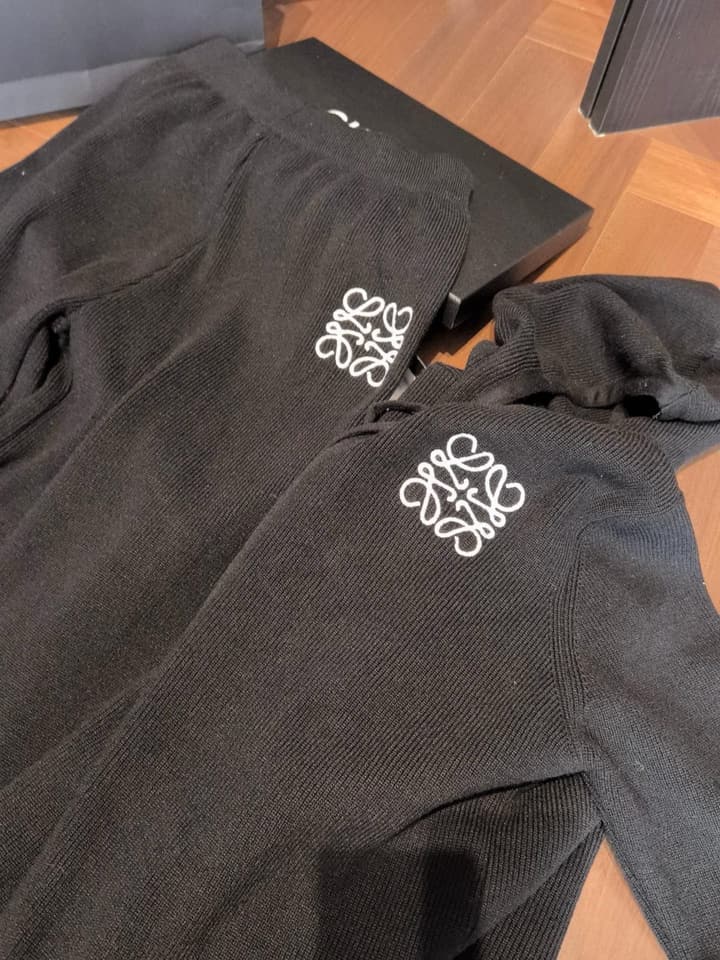 Loewe Classic Logo Embroidered Hooded Knit Set in Black