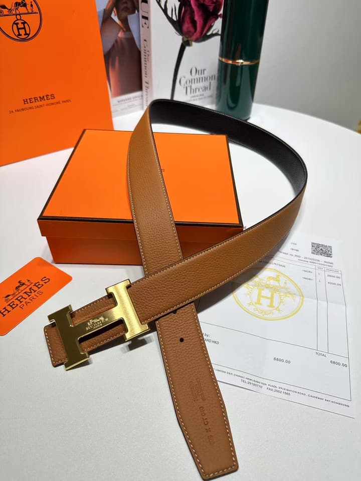 Hermès Men's Top-Layer Cowhide Pin Buckle Belt in Black With Silver Buckle