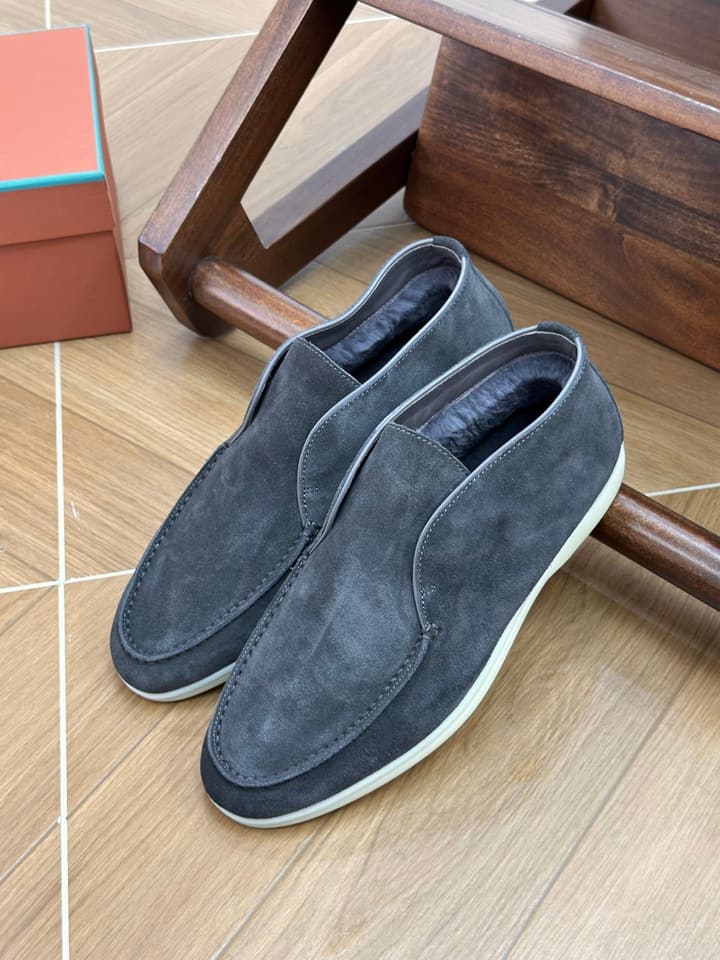 Loro Piana Men's Luxury Fur Boots in Navy Suede