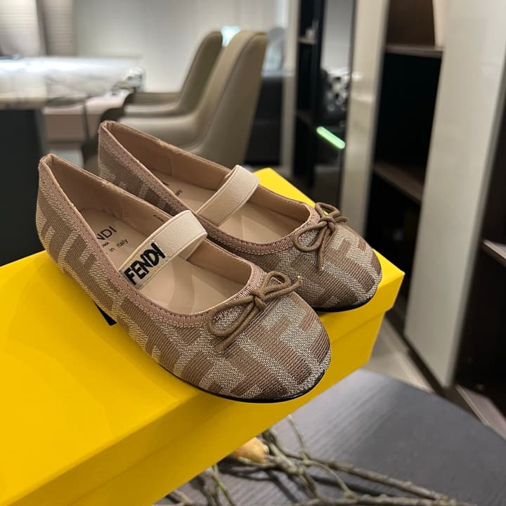 Fendi Girl's Double F Ballerina Flats – Kids Collection – 24SS in Black Monogram