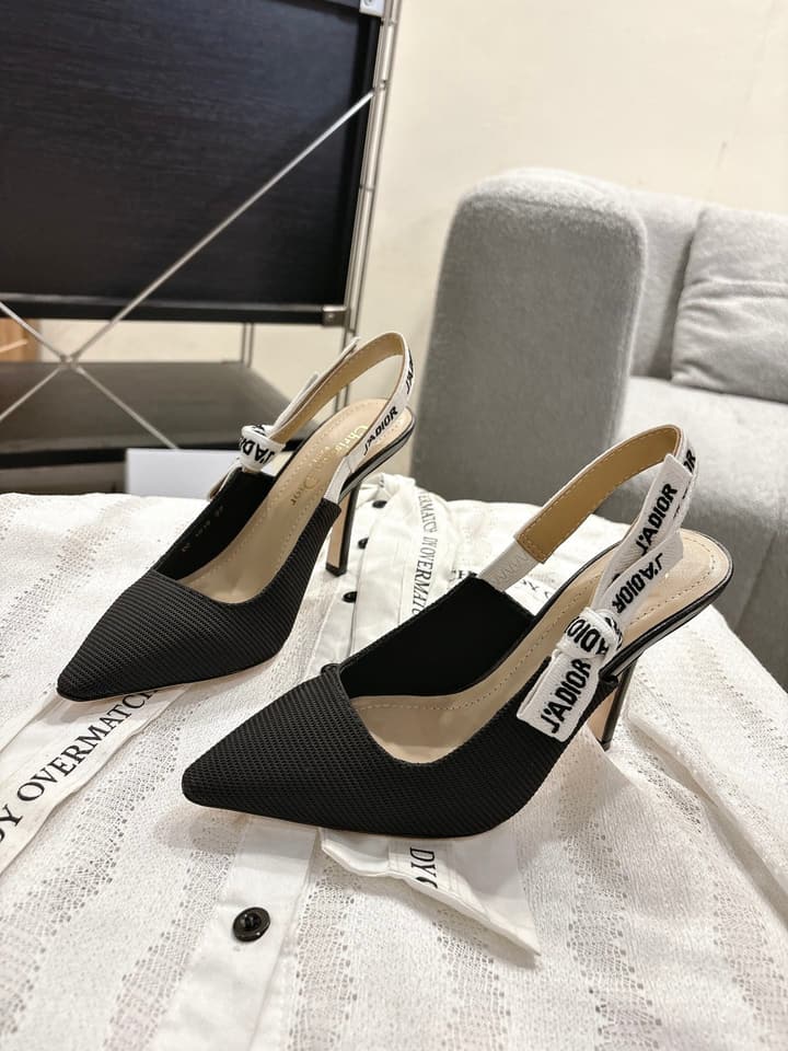 Dior J'Adior Embroidered Kitten Heel Sandals in Black Shimmer Fabric