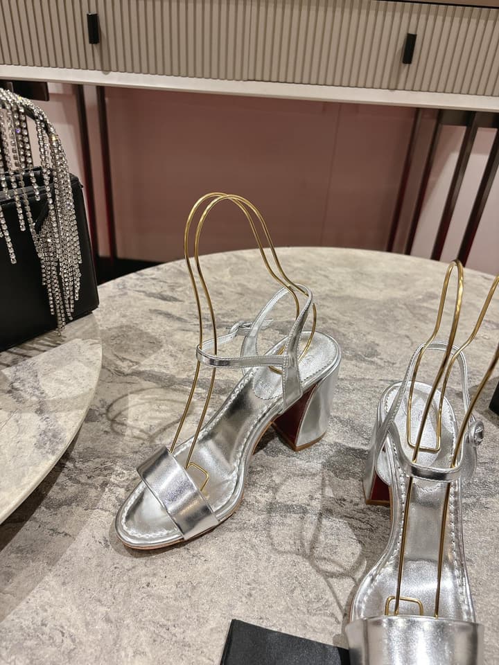 Christian Louboutin Block Heel Sandals in Beige