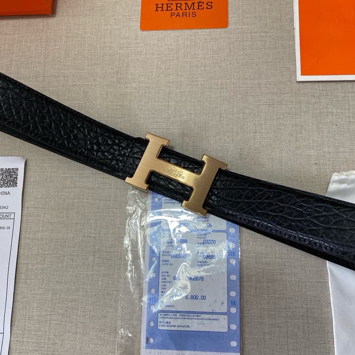Hermès Classic Cowhide Leather Belt – 3.8cm in Black Leather With Black Buckle