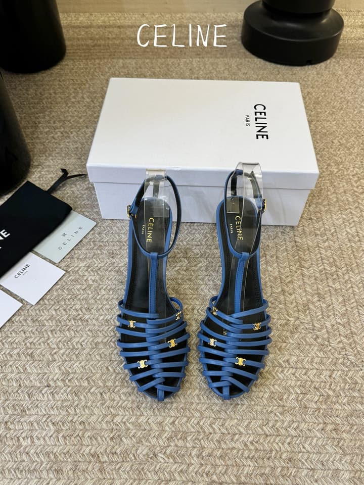 Celine Triomphe Ankle Strap Sandals – Spring/Summer Collection in Black - Large Logo Flats