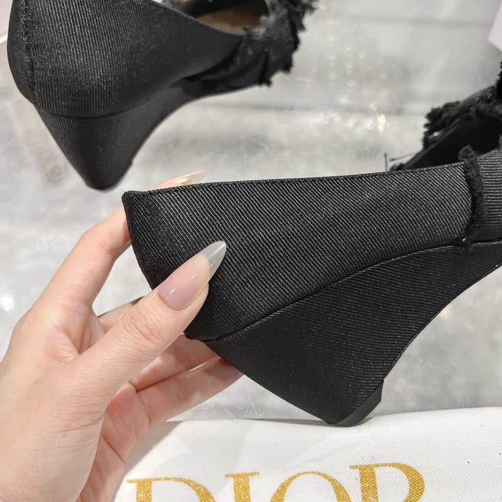 Dior Adiorable Bow Pearl Wedge Pumps in Black Ruffled Bow