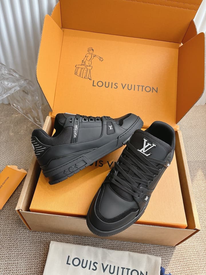Louis Vuitton LV Trainer Sneakers in All Black Silver Monogram
