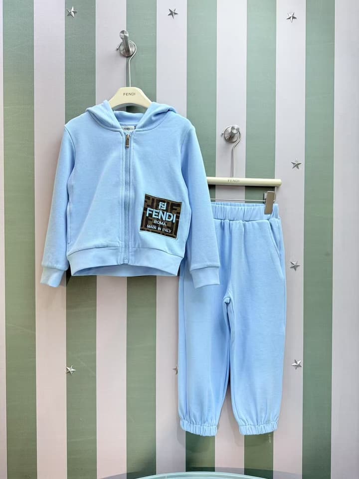 Fendi Kids Logo Embroidered Sweatshirt Set – 2025SS in Light Blue Set
