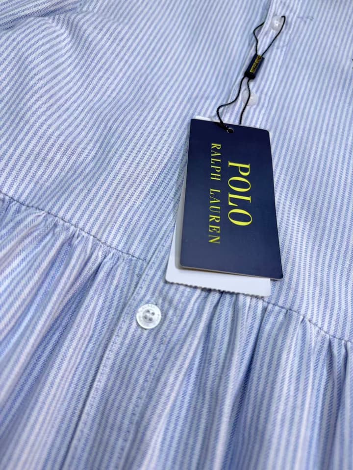 Ralph Lauren Polo Kids Embroidered Shirt Dress – 2025SS – Kids Collection in Blue Pinstripe