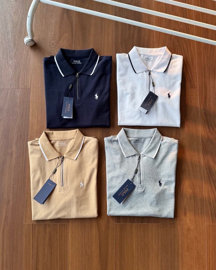 Ralph Lauren Half-Zip Contrast Trim Polo Shirt – 2025 Collection in Grey