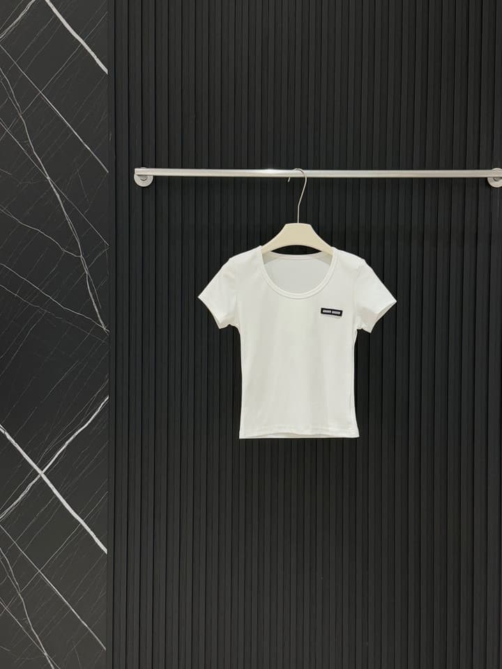 Miu Miu Ribbed U-Neck T-Shirt in Black