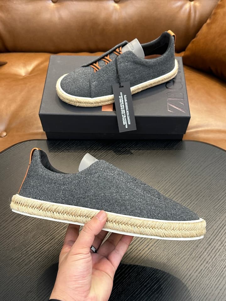 Zegna Triple Stitch Low-Top Sneakers in Deep Black