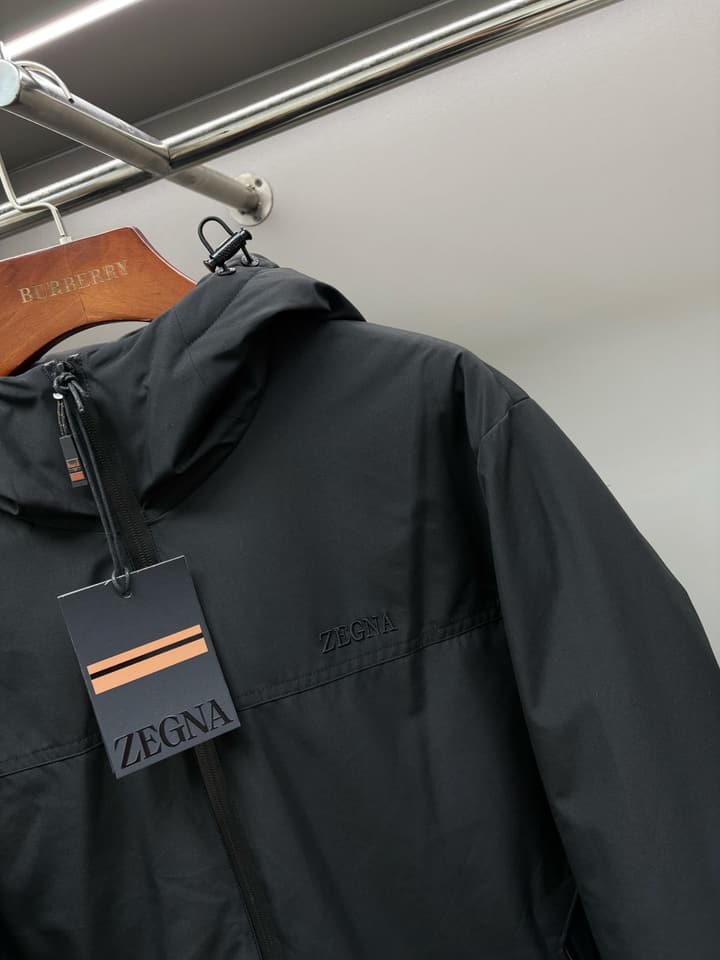 Zegna Letter Embroidered Down Jacket in Black
