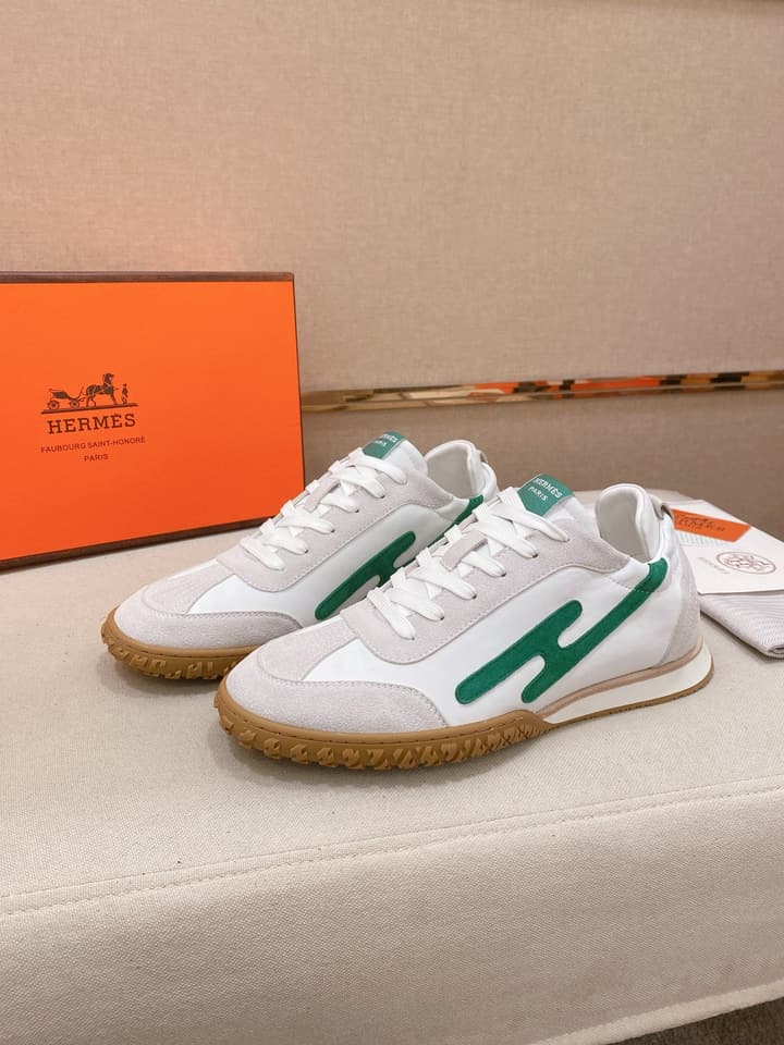 Hermès Suede and Goatskin H Detail Sneakers