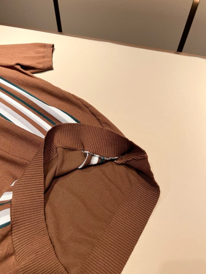 Loro Piana Men's Knit Polo Shirt – Spring/Summer 2025 in Brown Striped Knit Polo