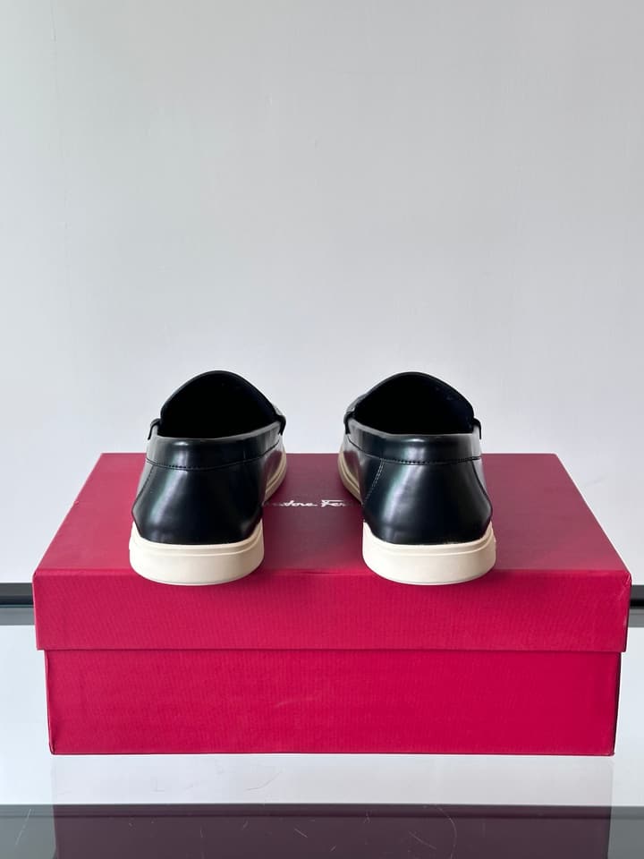 Ferragamo Men's Imported Calfskin Driving Shoes in Classic Black Leather