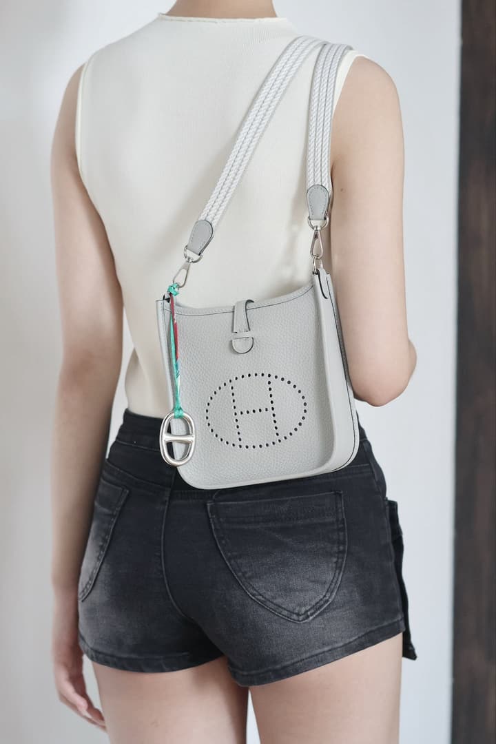 Hermès Glacier Blue Shoulder Bag with Striped Strap in Glacier Blue