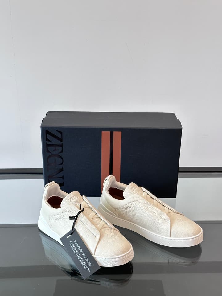 Zegna Men's Low-Top Leather Sneakers in Black & White