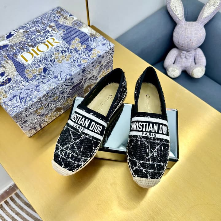 Dior Granville Embroidered Espadrille Flats in Beige/brown Oblique Pattern
