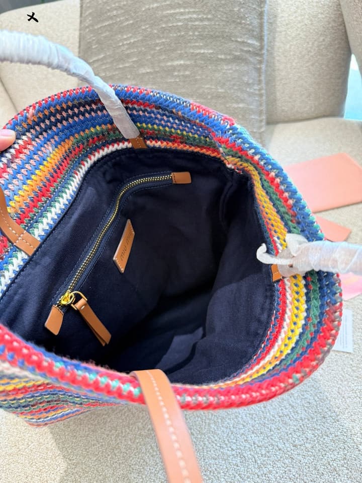 Miu Miu Rainbow Knit Crochet Tote Bag in Multi-Color Rainbow Knit