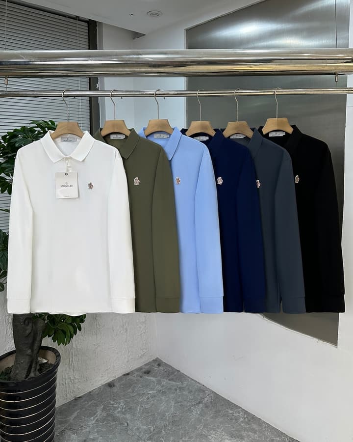Moncler Classic Embroidered Long Sleeve Polo Shirt – 2025 Fall Collection in Black