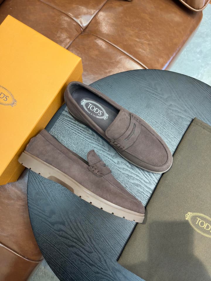Tod's Suede Calfskin Loafers in Cognac Suede