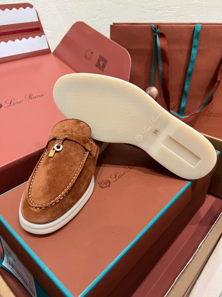 Loro Piana Classic Suede Backless Mules in Ash Blue Suede