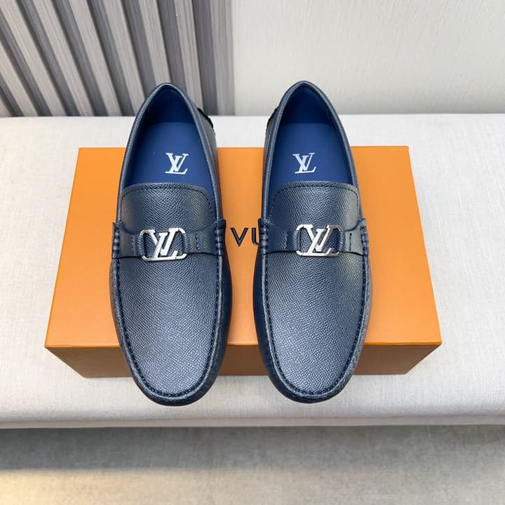 Louis Vuitton Pebbled Leather Driving Shoes in Black Smooth Leather
