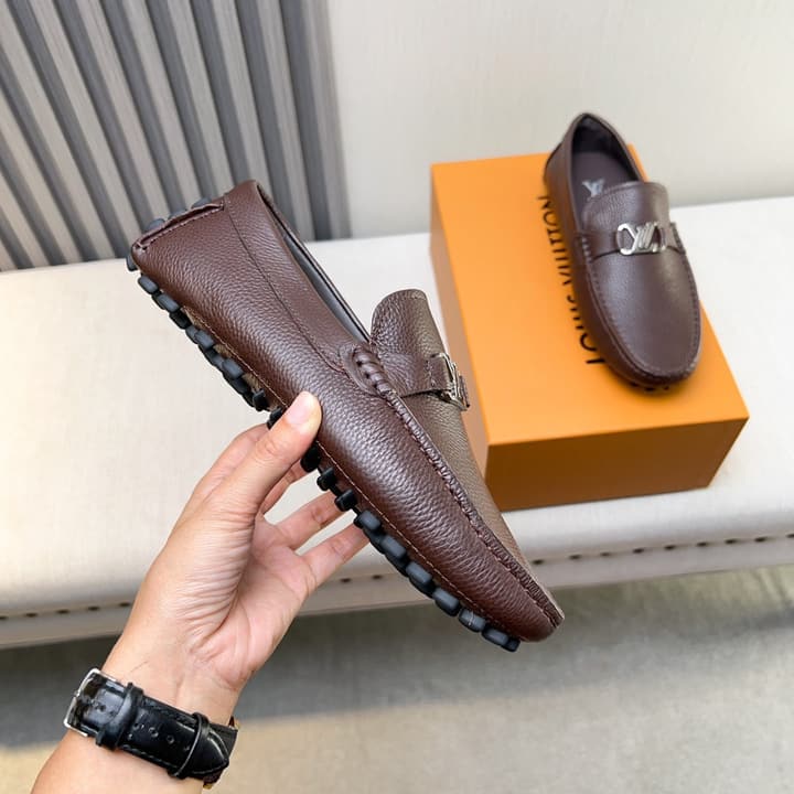 Louis Vuitton Pebbled Leather Driving Shoes in Black Smooth Leather