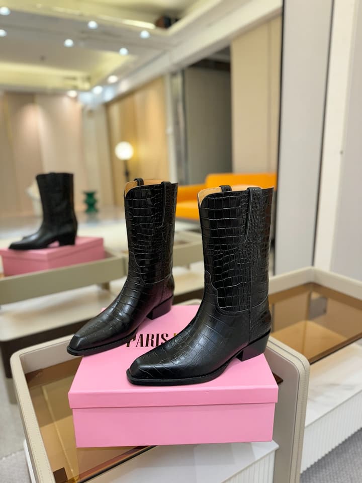 Paris Texas Western Ankle Boots in Embossed Black