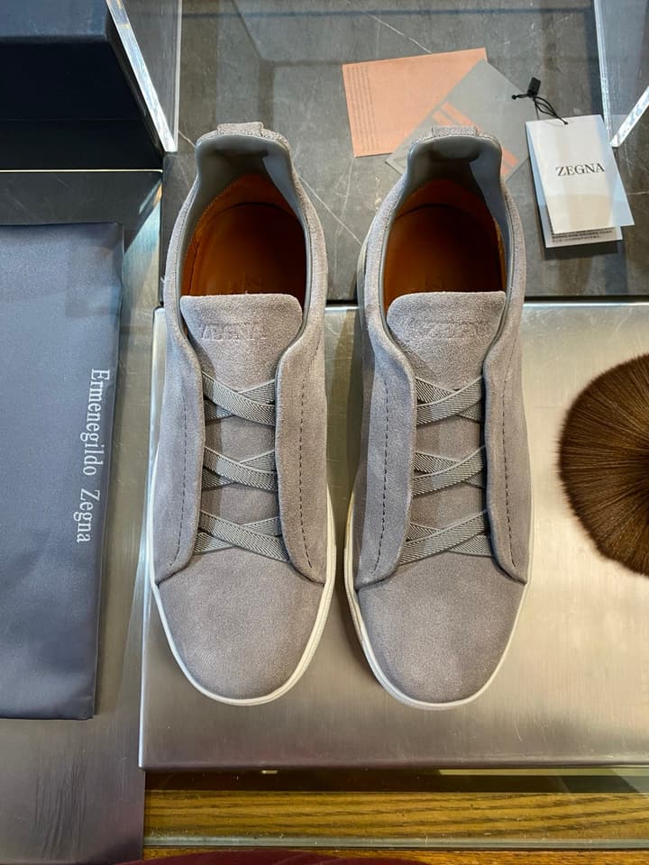 Zegna Triple Stitch Leather Sneakers in Black Smooth Leather