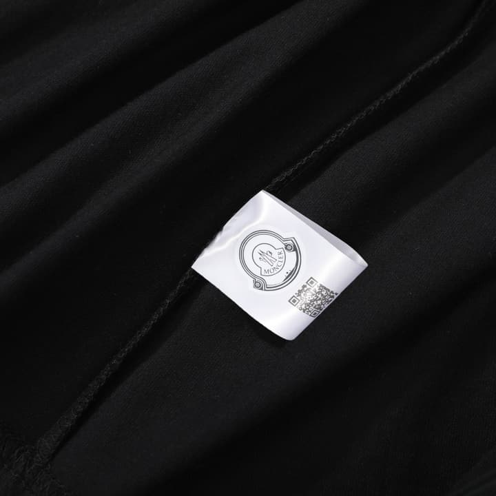 Moncler Woven Embroidered Logo Cotton T-Shirt in Black