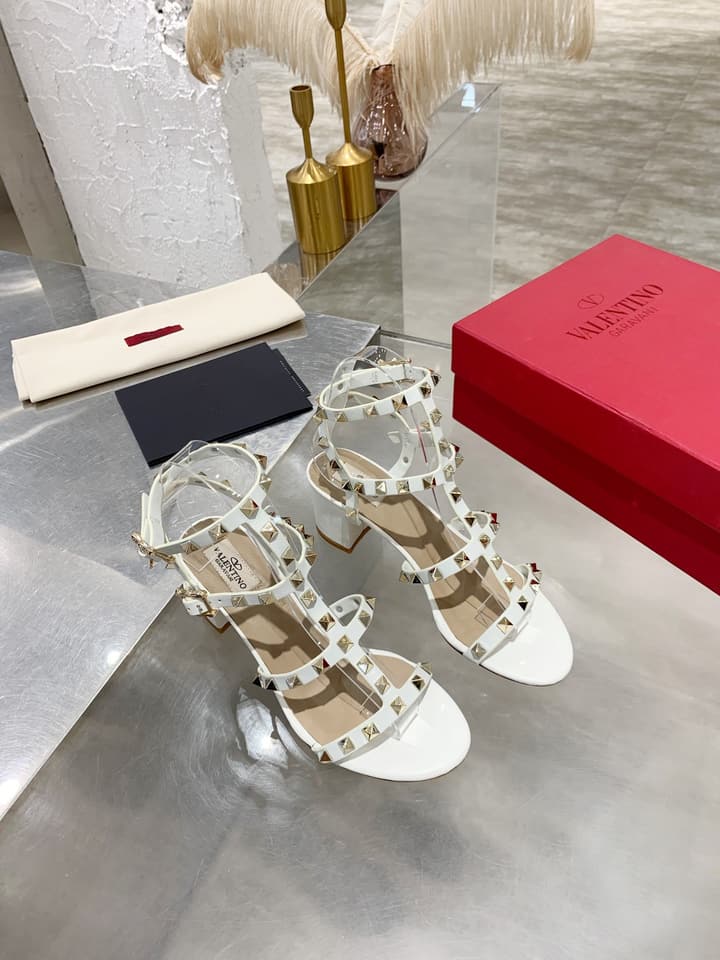 Valentino Studded Classic Block Heel Sandals in Black With Black Studs 6.5cm Heel