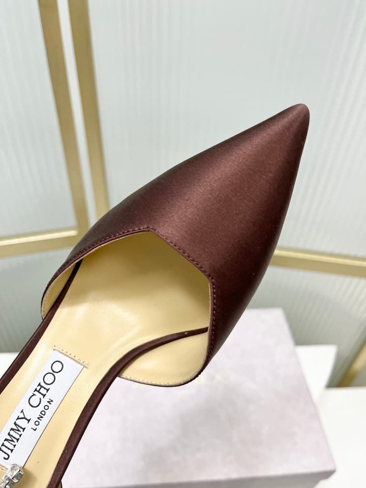 Jimmy Choo Stevie 100 Satin Bow Heels in Brown Satin