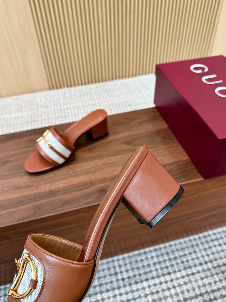 Gucci D-Horsebit Mule Sandals in Brown Gg Canvas