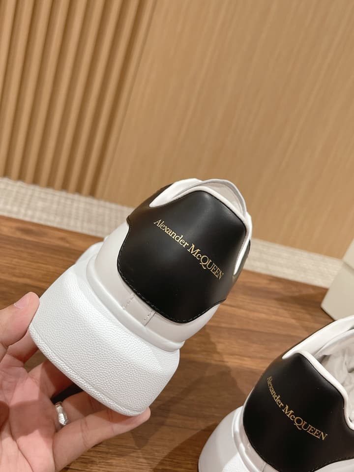 Alexander McQueen Classic Versatile White Sneakers in White With Black Laces & Heel