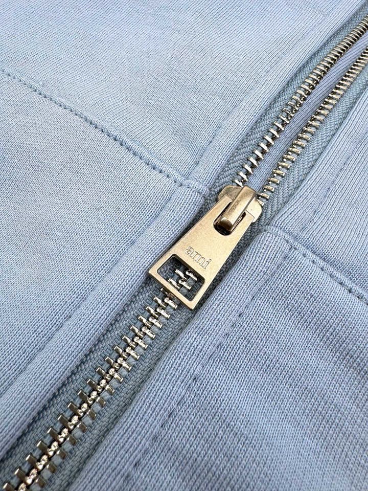 Ami Paris Heart Embroidery Zipper Jacket in Misty Sea Blue Zip Hoodie
