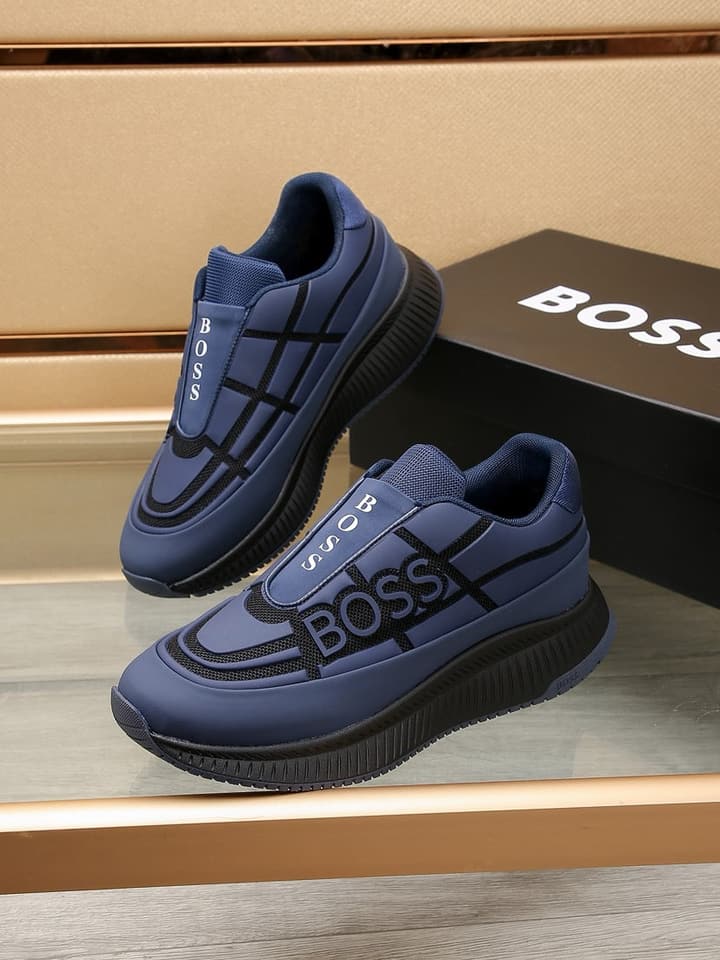 Boss New Men's Luxury Athletic Sneakers in Black With White Detail