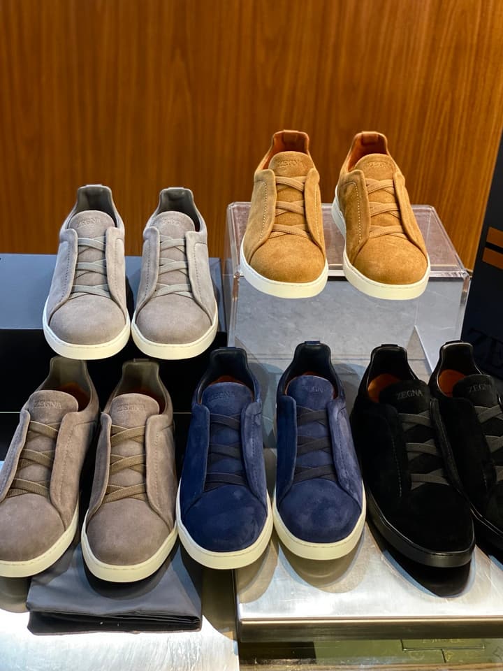 Zegna Triple Stitch Leather Sneakers in Black Smooth Leather