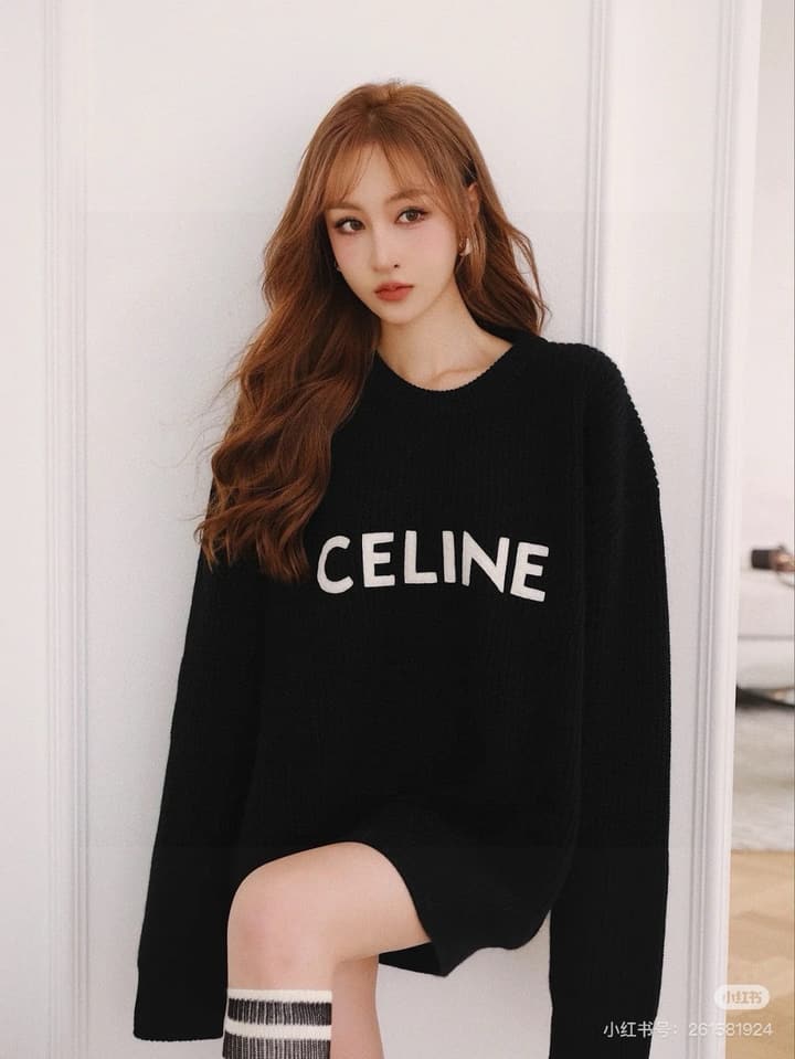 Celine Classic Embroidered Crewneck Sweater in Army Green