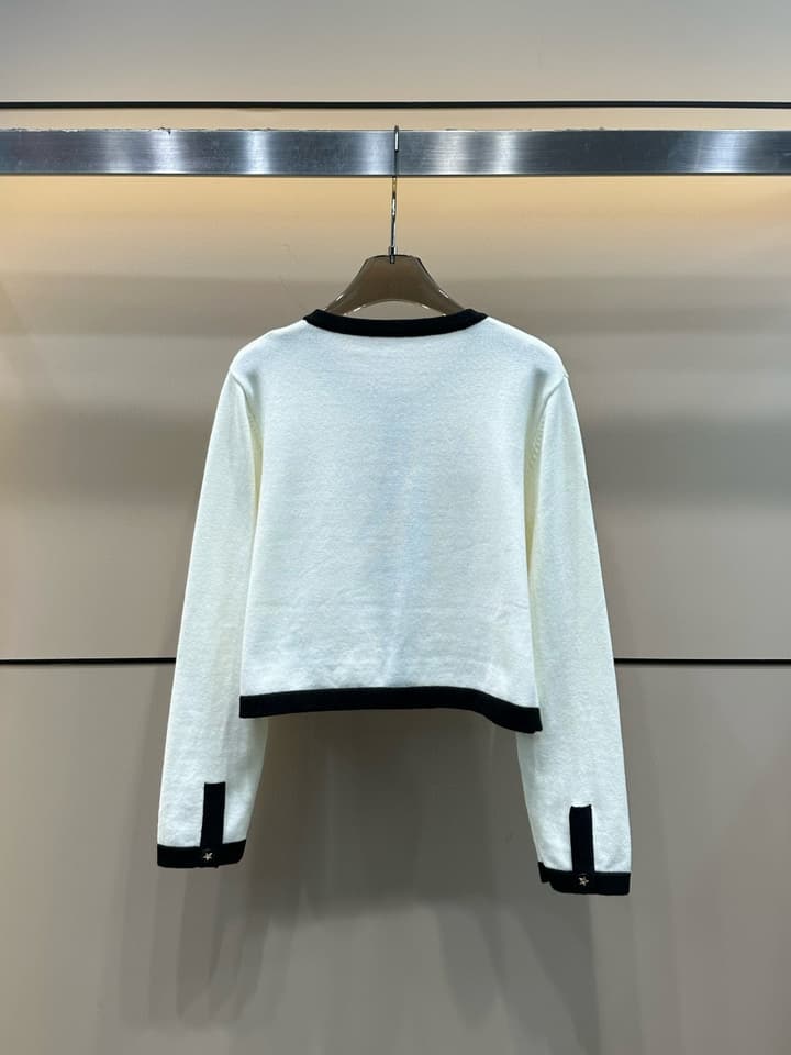 Dior CD Bee Embroidery Knit Cardigan in Black With White Trim