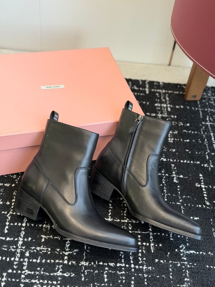 Miu Miu Distressed Leather Biker Boots – 2026SS