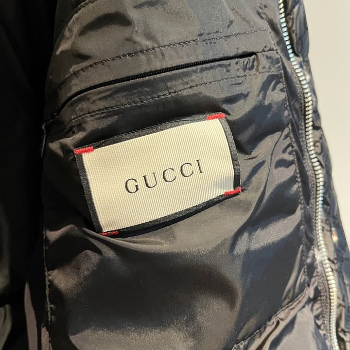 Gucci Double G Jacquard Reflective Runway Down Jacket in Black With Gg Webbing