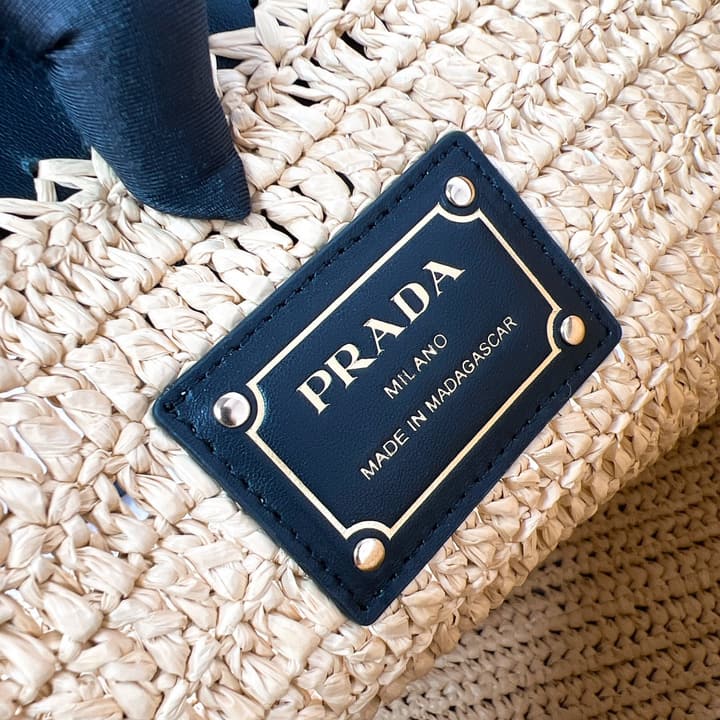 Prada Large Raffia and Leather Tote Bag 1BG499 – Summer Collection in Natural Raffia With Black Leather