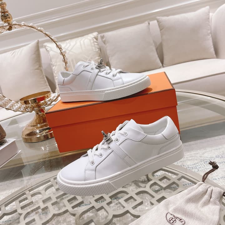 Hermès Kelly Buckle White Sneakers